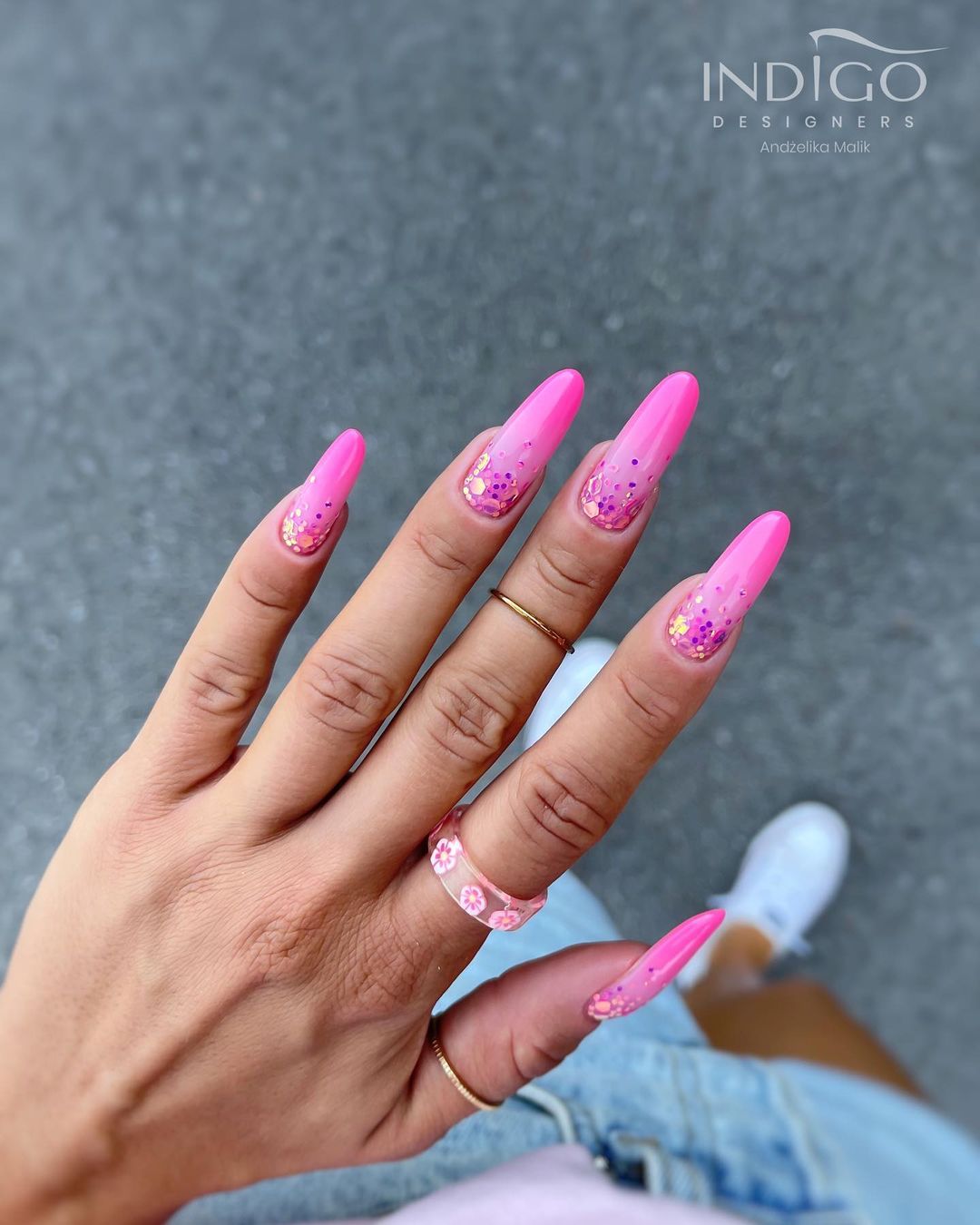 Pink Ombre Nails With Diamonds