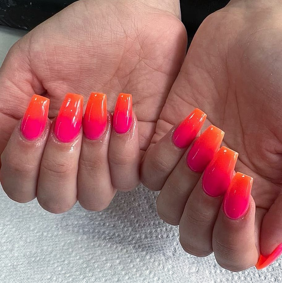 Pink To Orange Ombre Nails