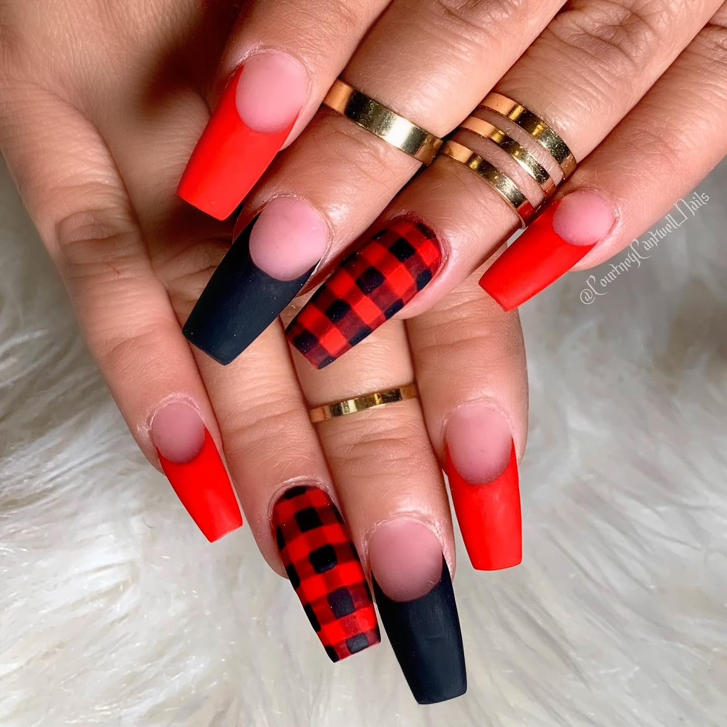 Plaid Red Coffin Nails