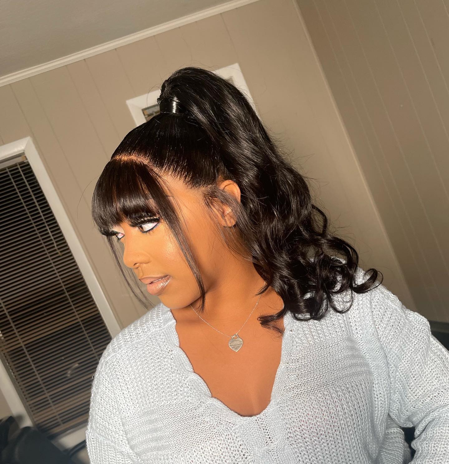 Ponytail with Long Curtain Bangs
