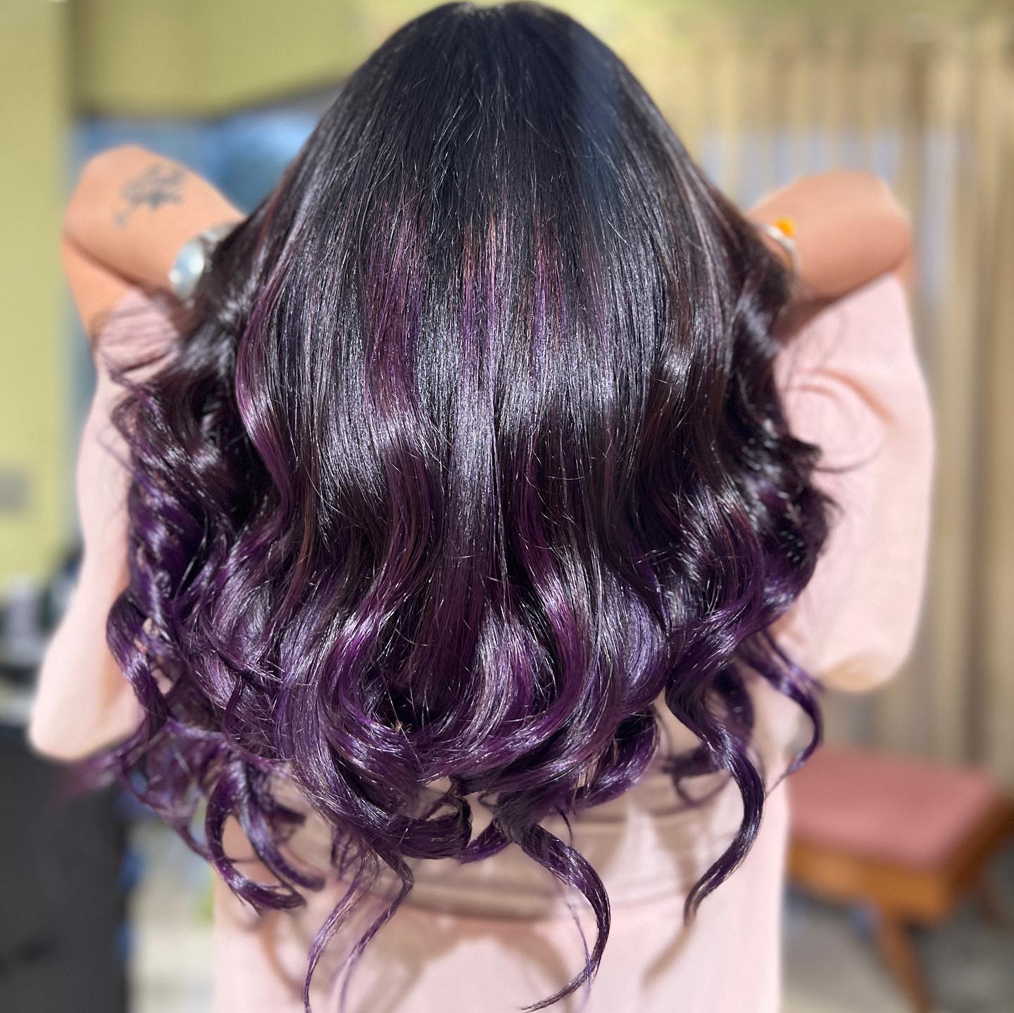 Purple Balayage on Black Hair