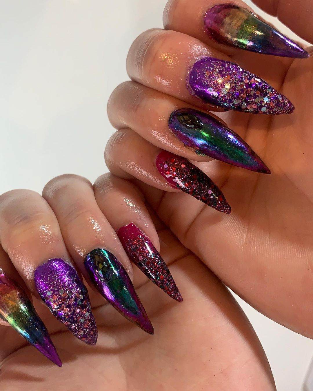 Rainbow Stiletto Nails