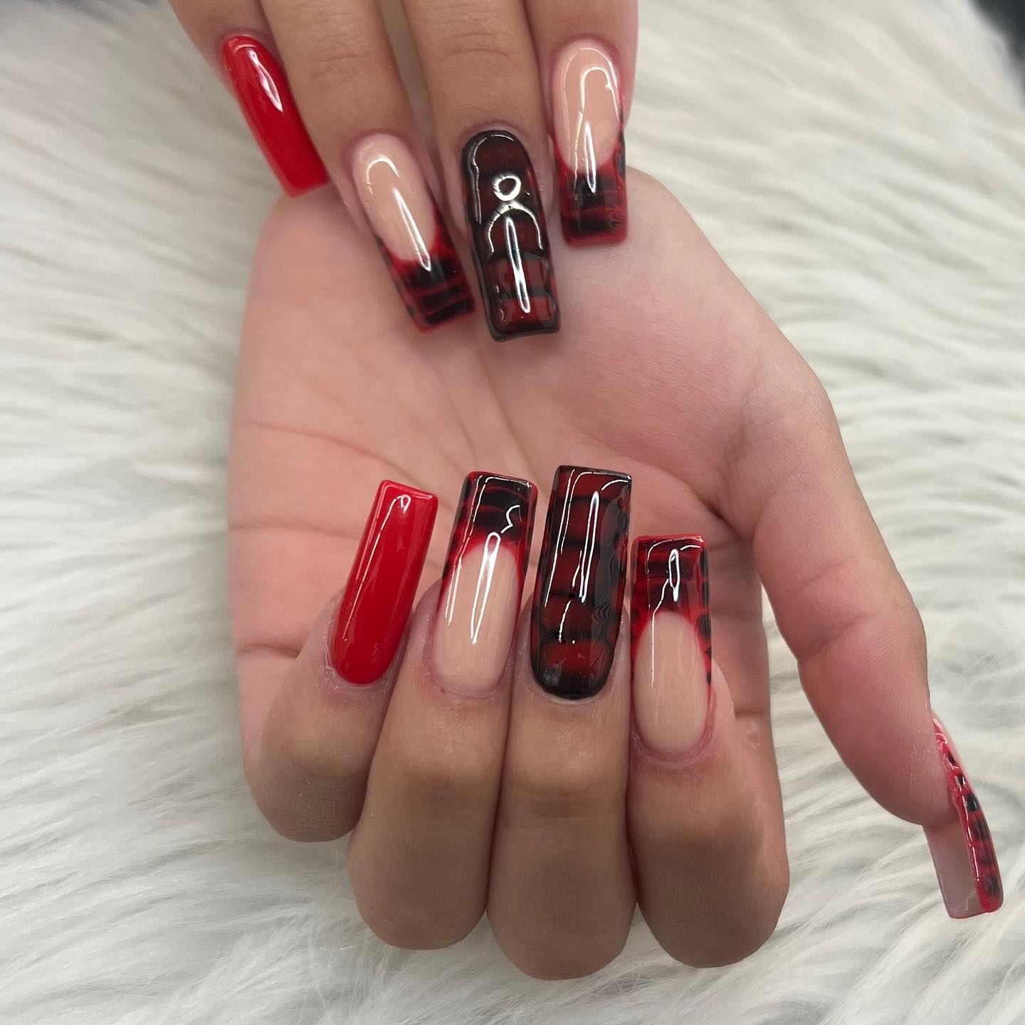 Red and Black Acrylic Nails