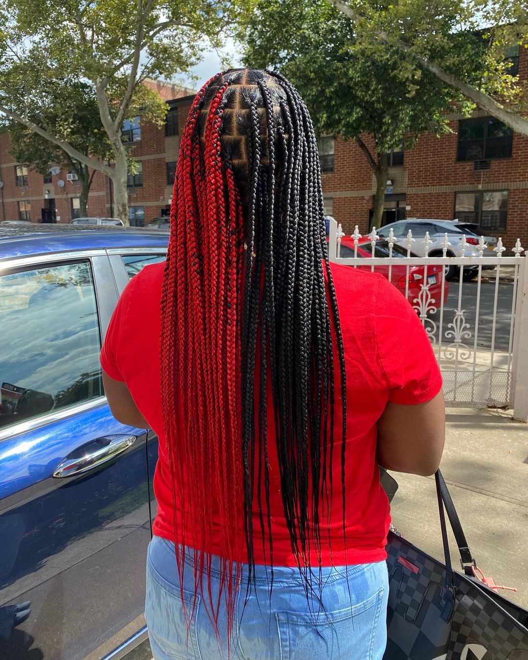 Red and Black Knotless Braids