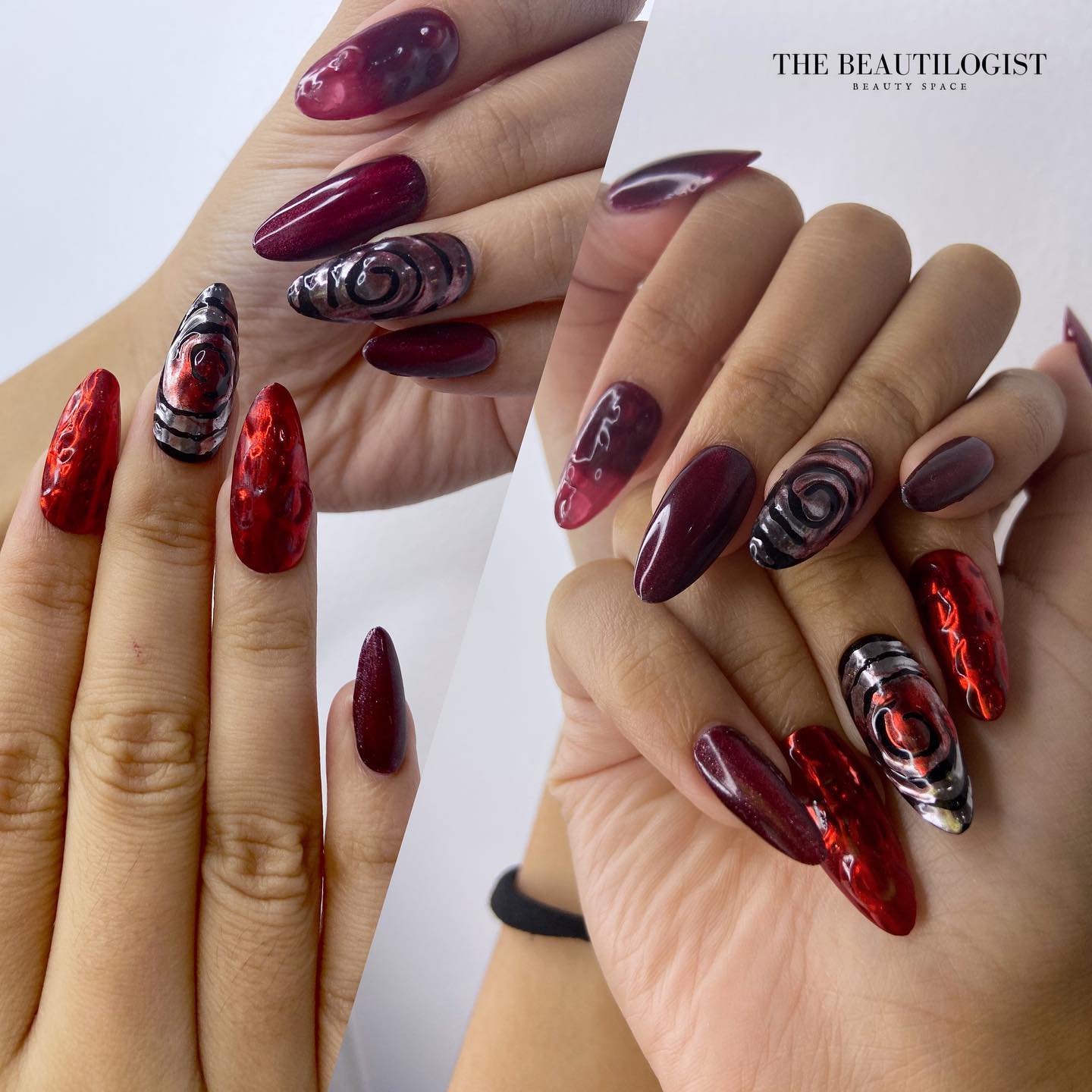 Red and Black Marble Nails