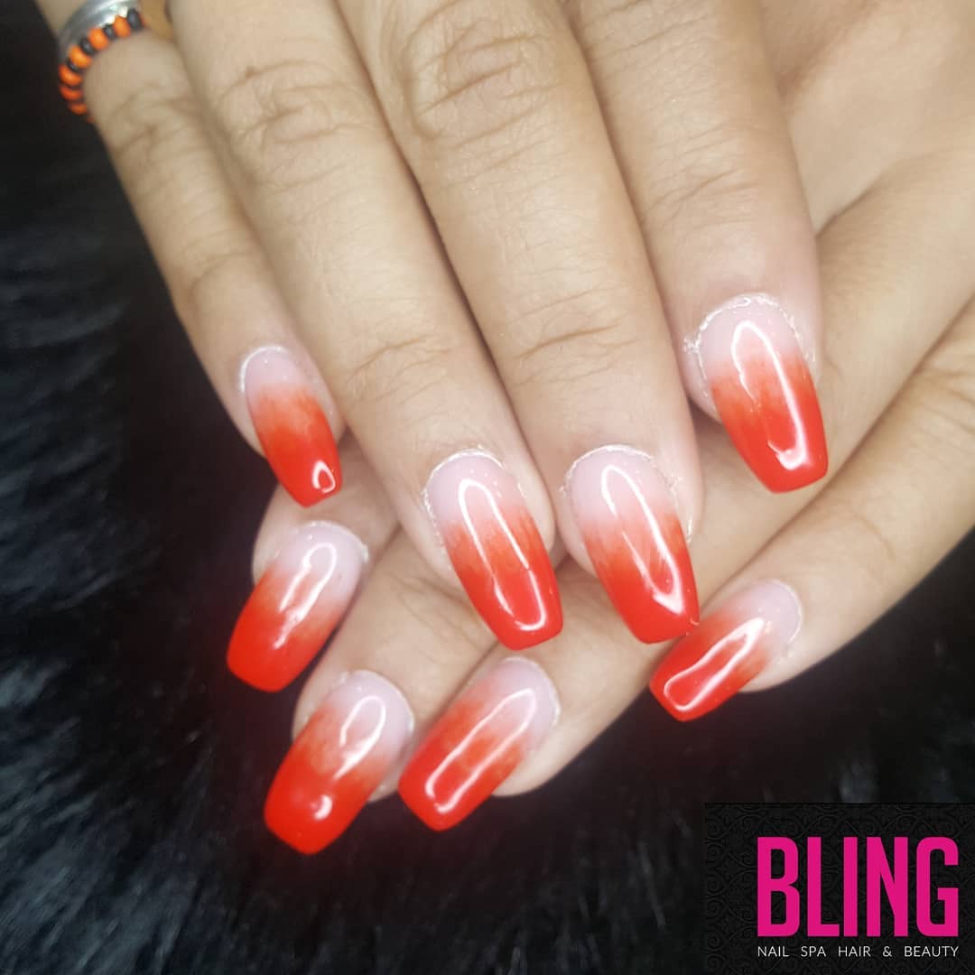 Red and Clear Ombre Nails