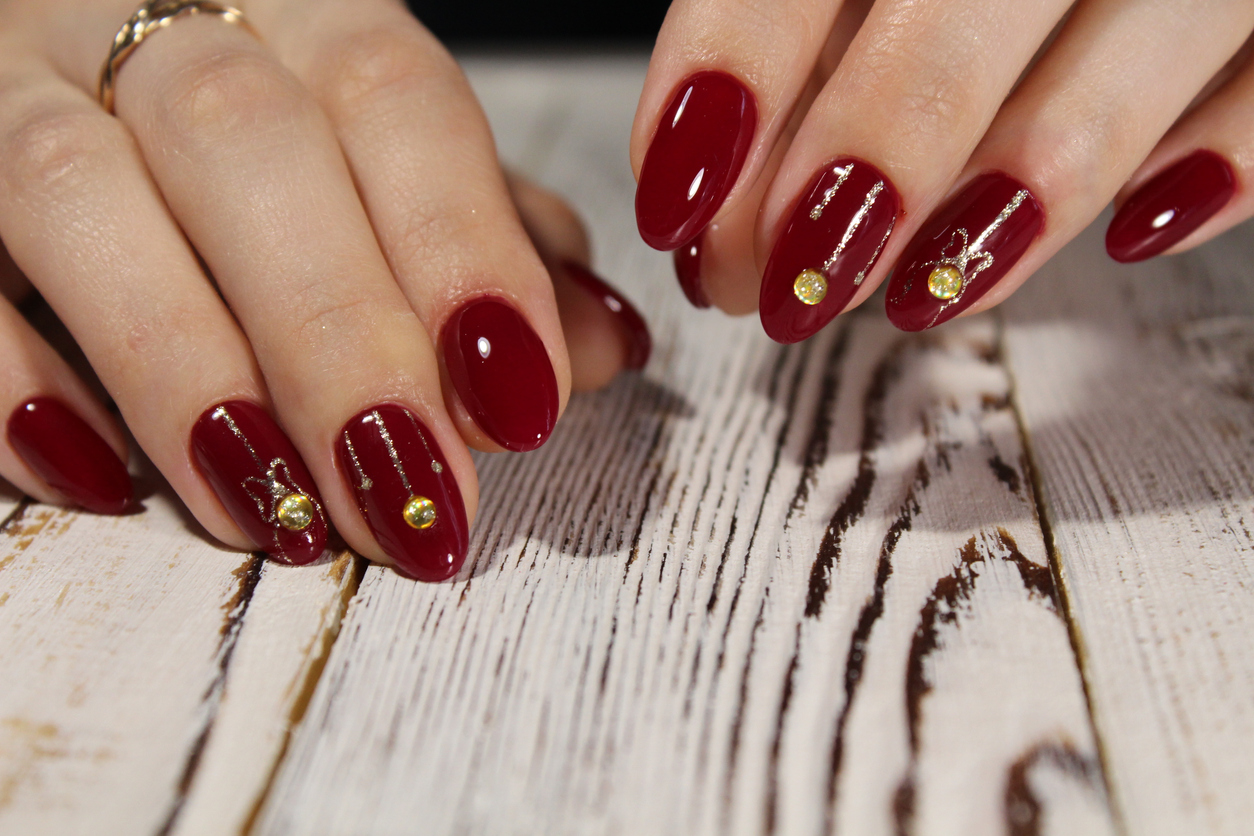 Red and Gold Gel Nails