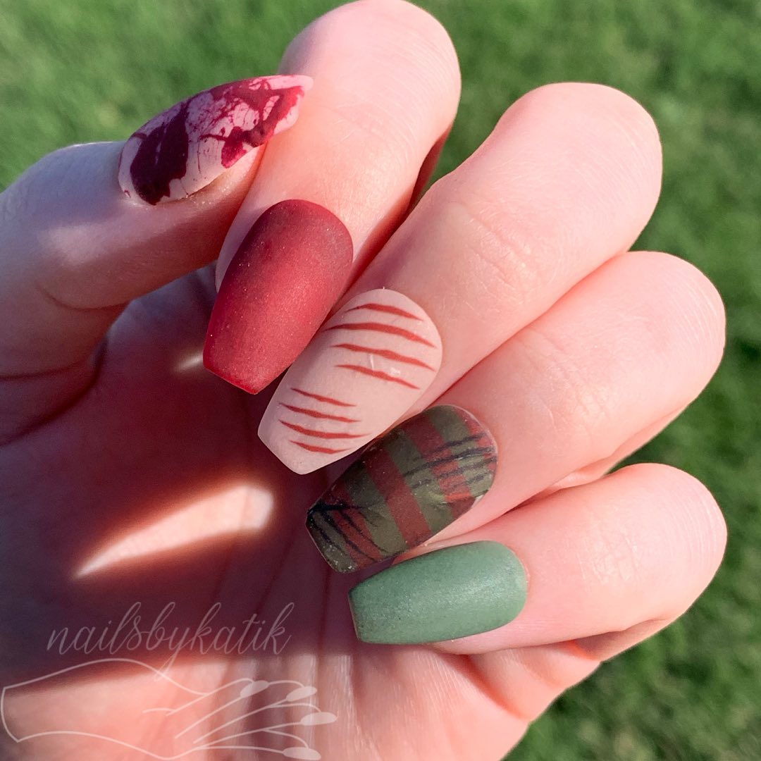 Red and Green Matte Nails