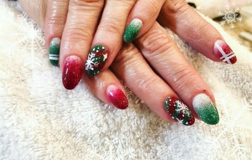 Red and Green Ombre Nails