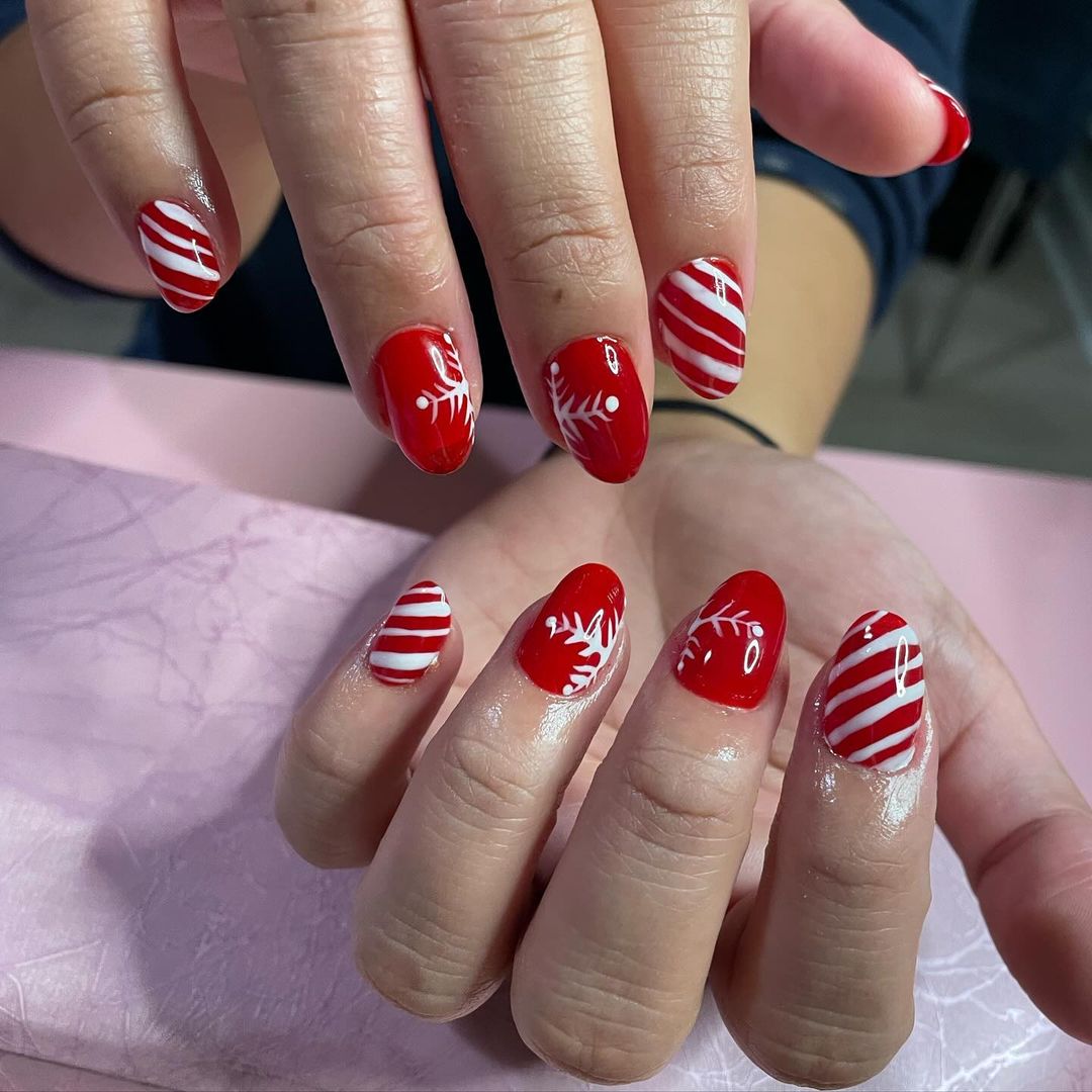 Red and White Candy Cane Nails