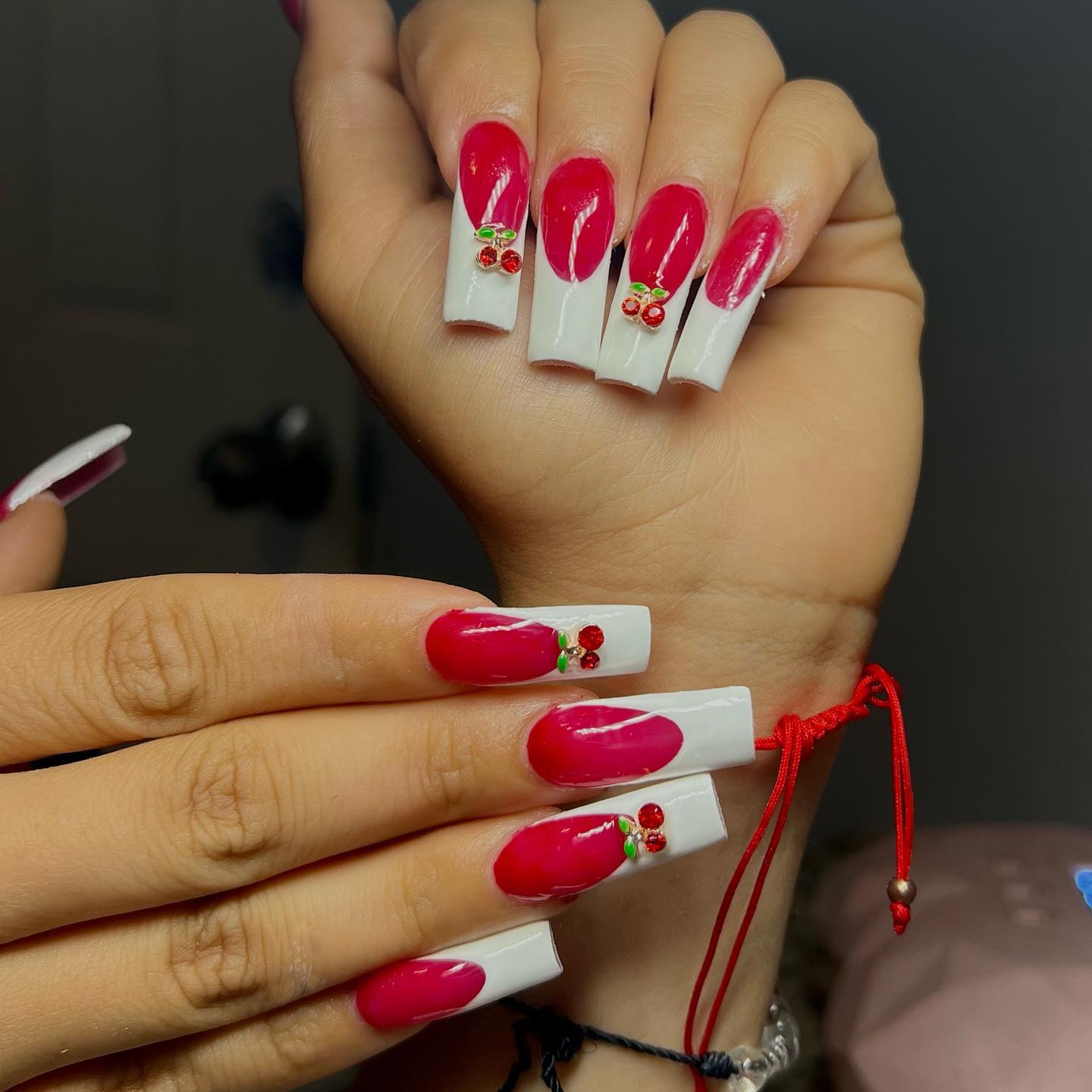 Red and White French Tip Nails
