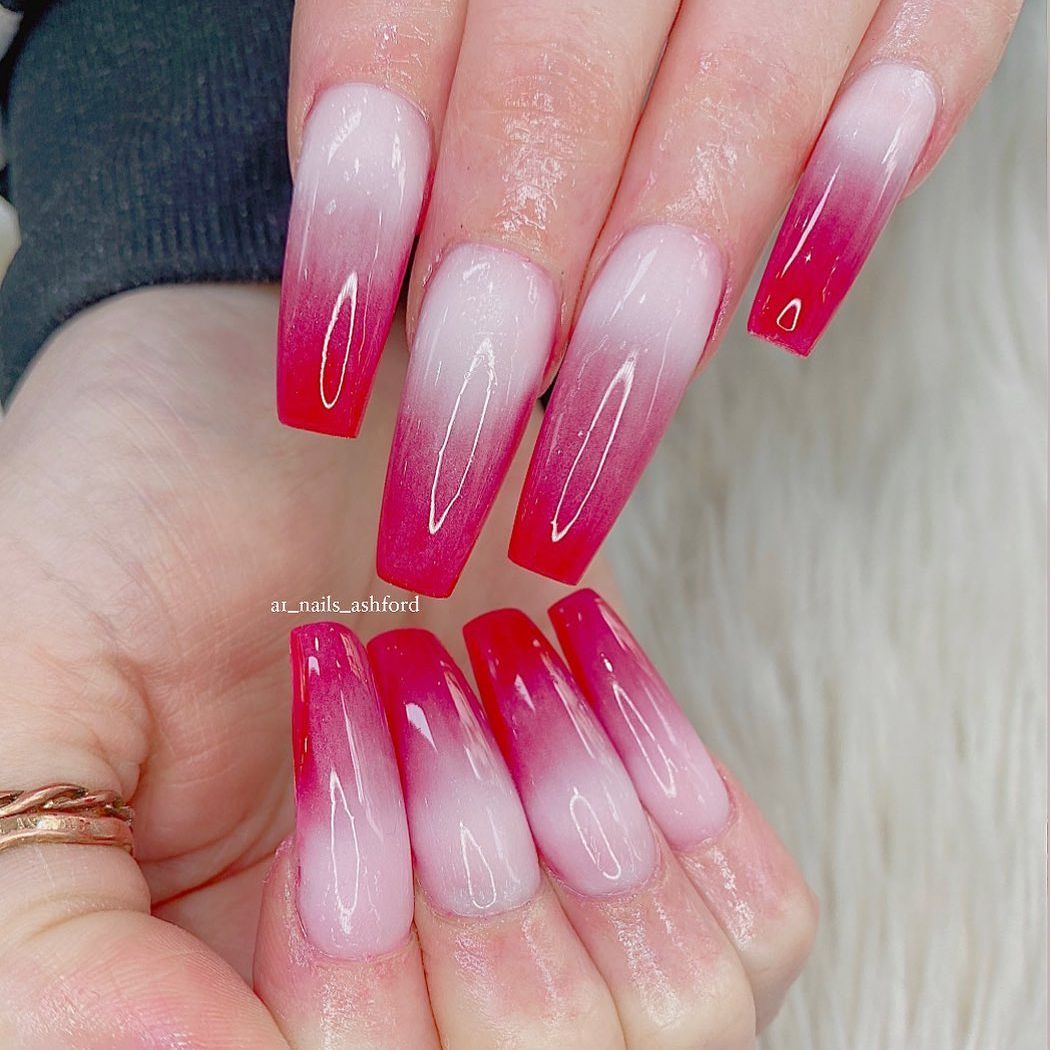 Red and White Ombre Nails