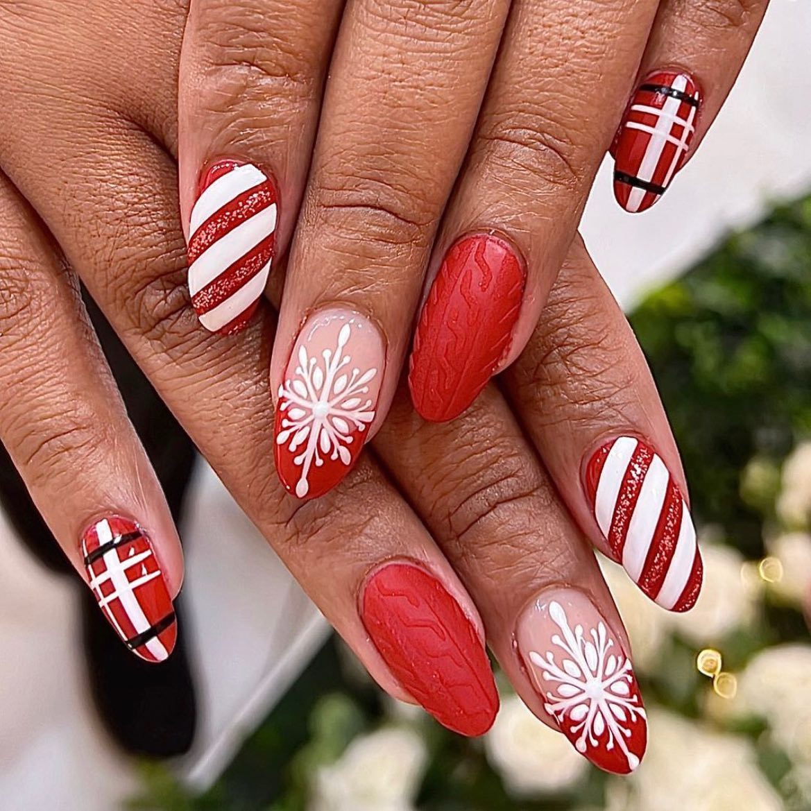 Red and White Sweater Nails