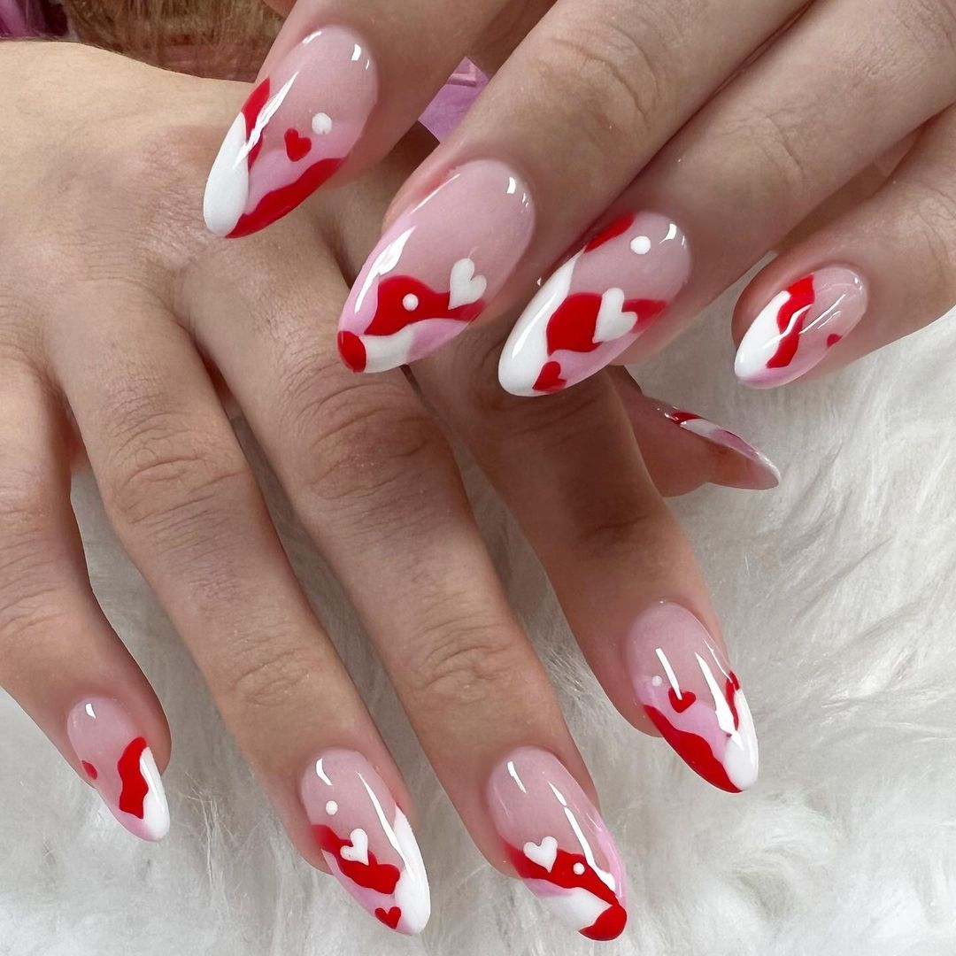 Red and White Valentines Day Nails