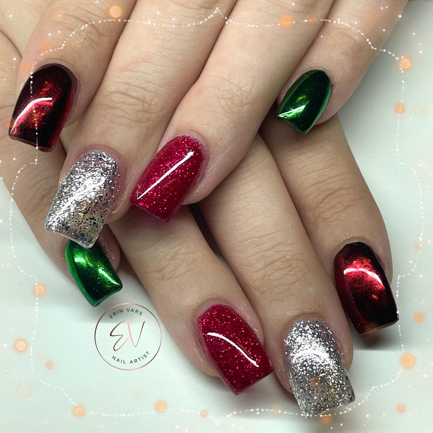 Red Black and Green Nails