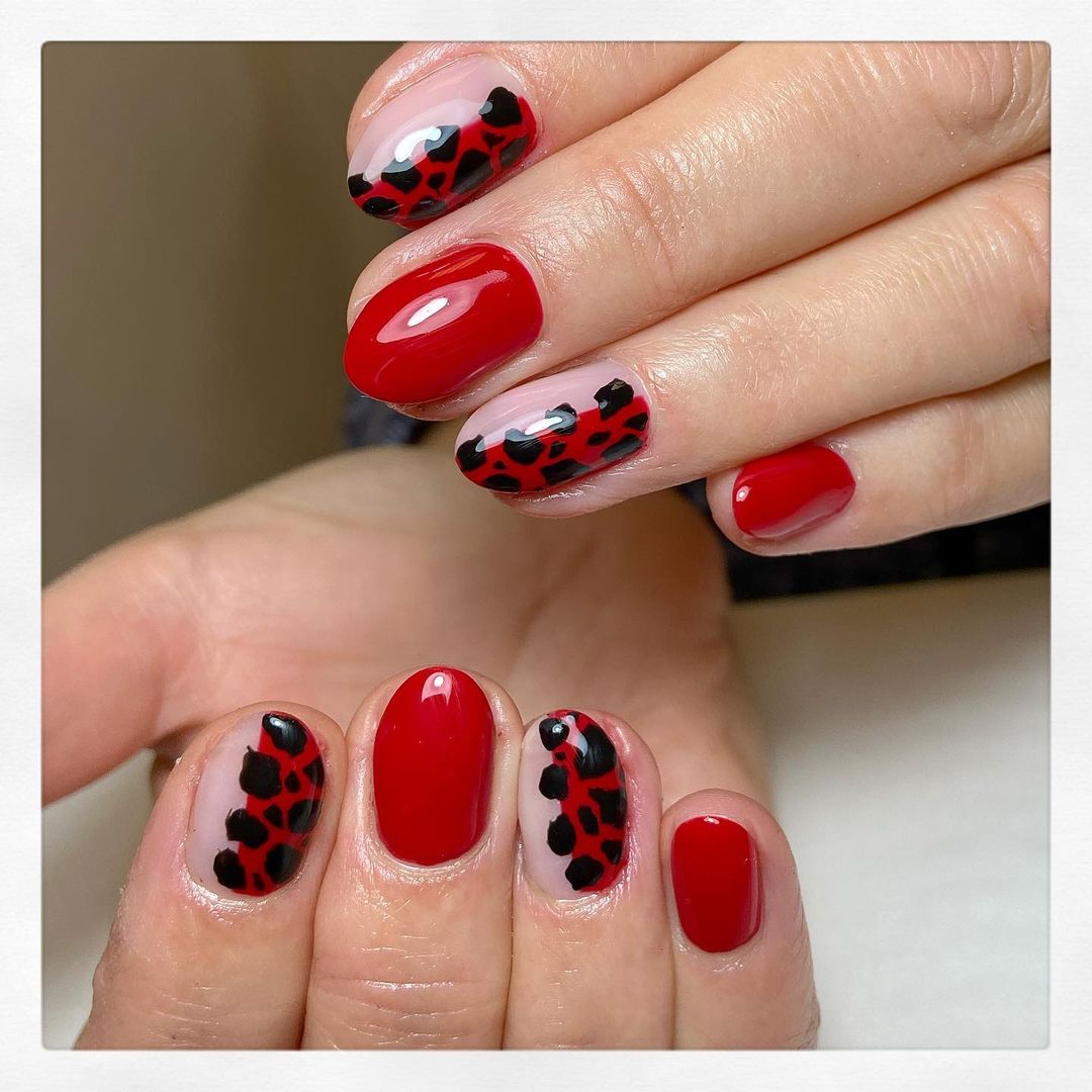 Red Cow Print Nails