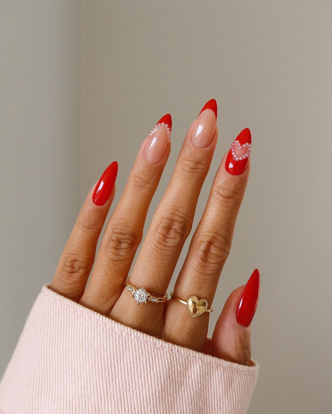 Red French Tip Almond Nails