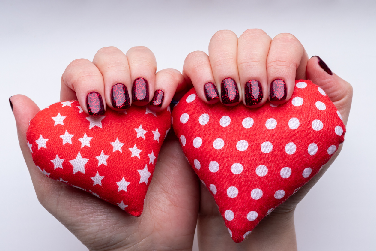 Red Glitter Valentines Day Nails