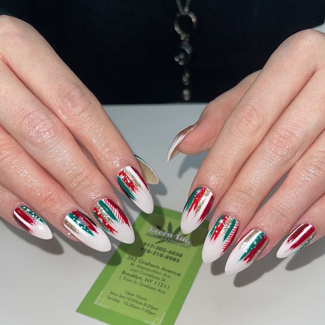 Red Green and White Nails