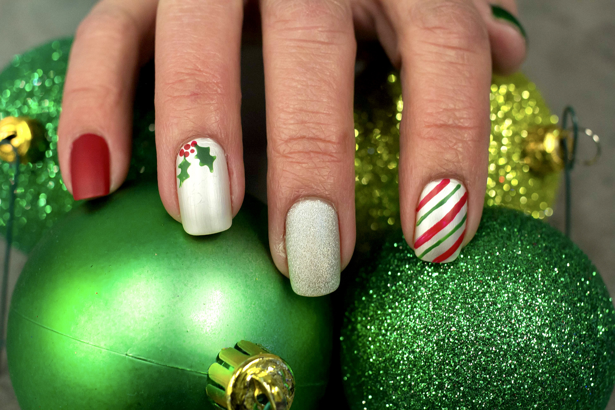 Red Green and White Nails