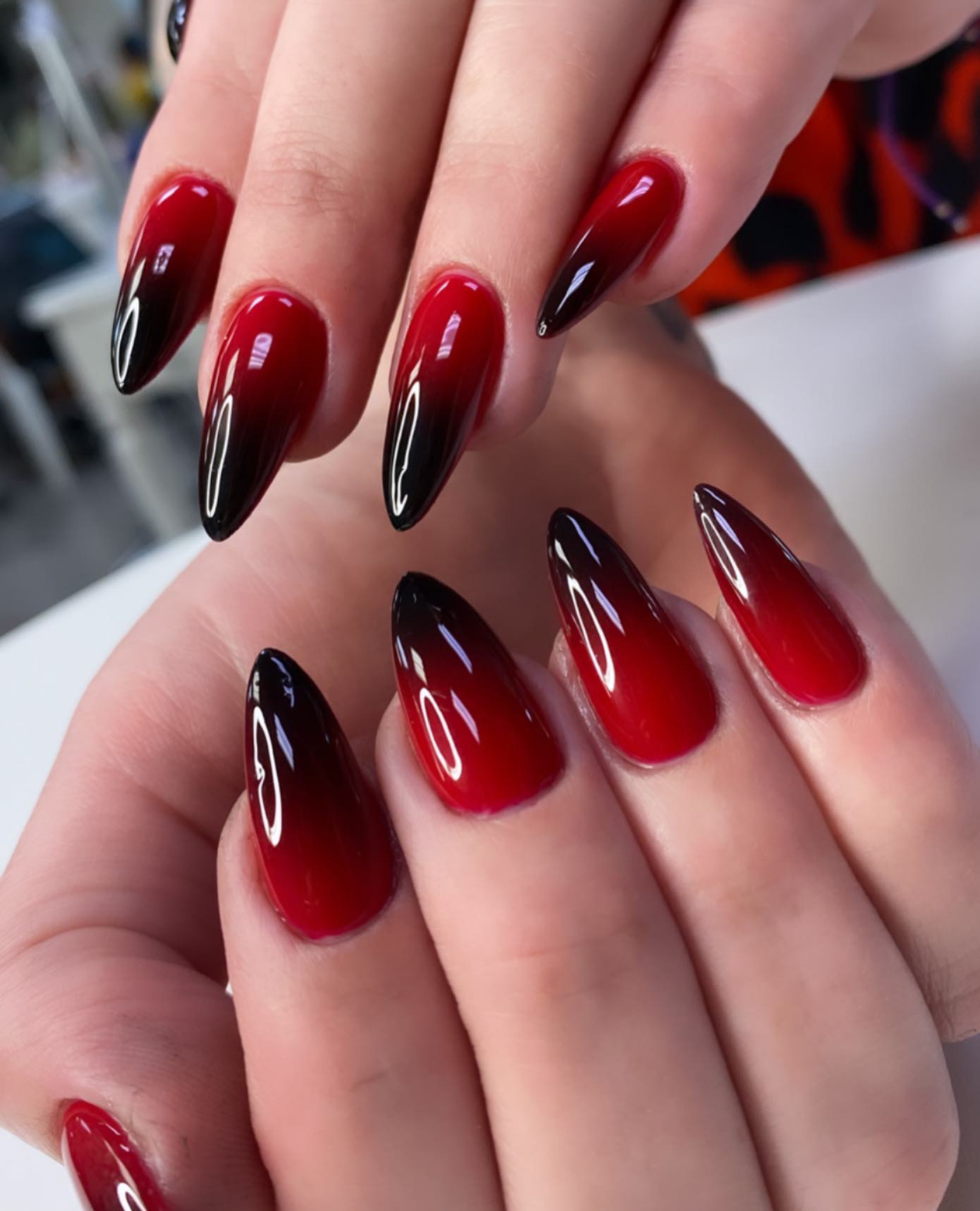 Red Ombre Dip Nails