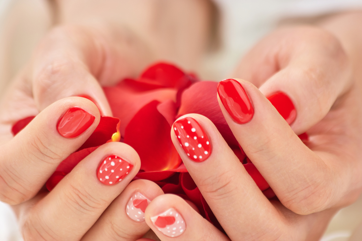 Red Valentines Day Nails Short