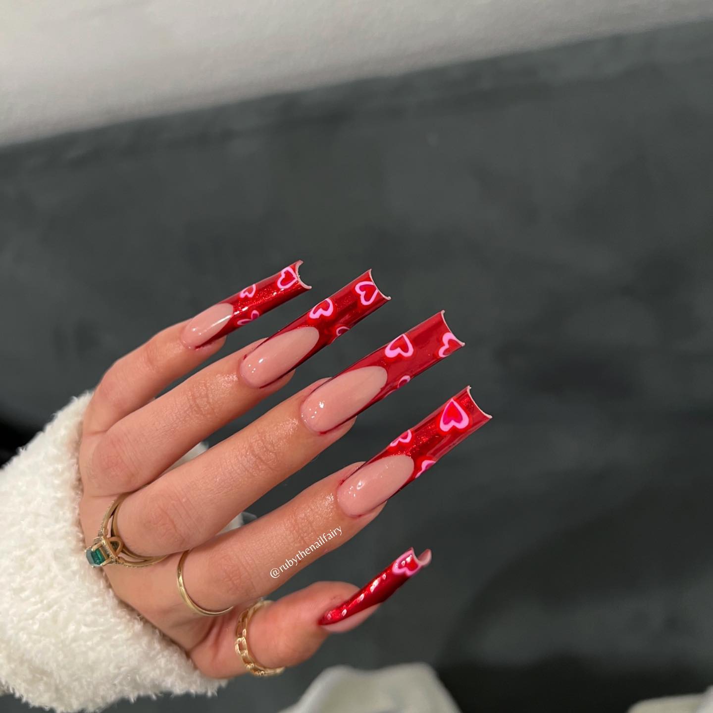 Red Valentines Day Nails Square