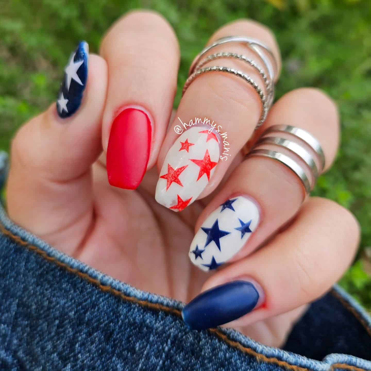 Red White and Blue Coffin Nails