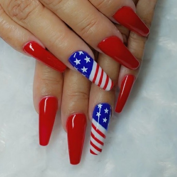 Red White and Blue Long Nails