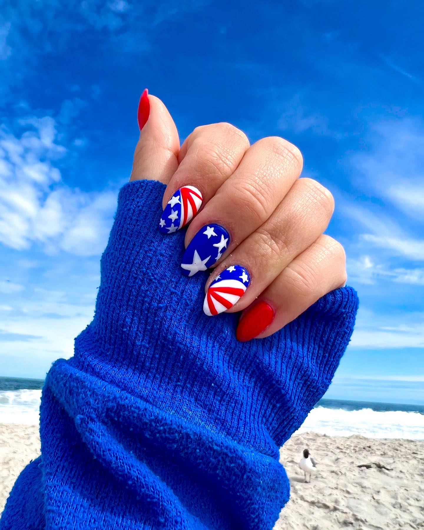 Red White and Blue Marble Nails