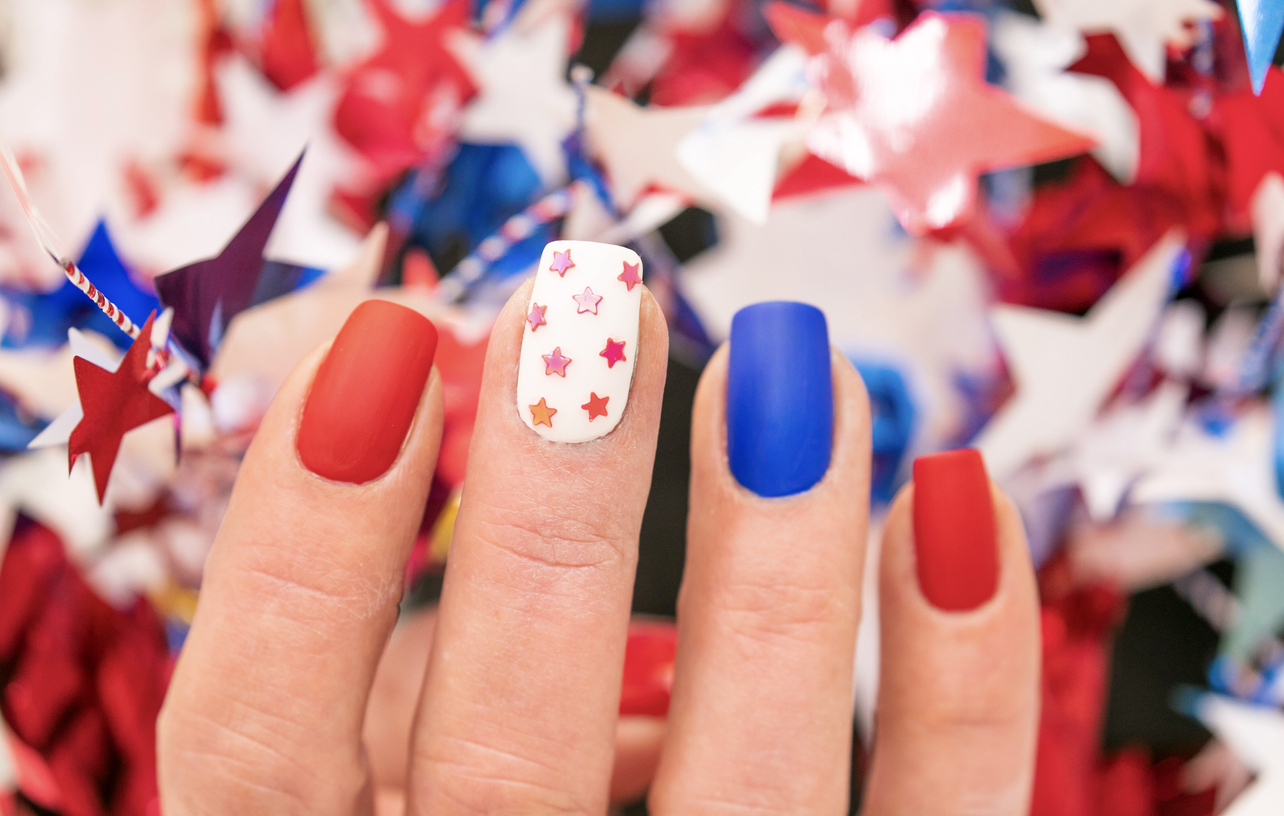 Red white and blue nails