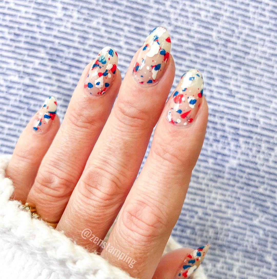 Red White and Blue Polka Dot Nails