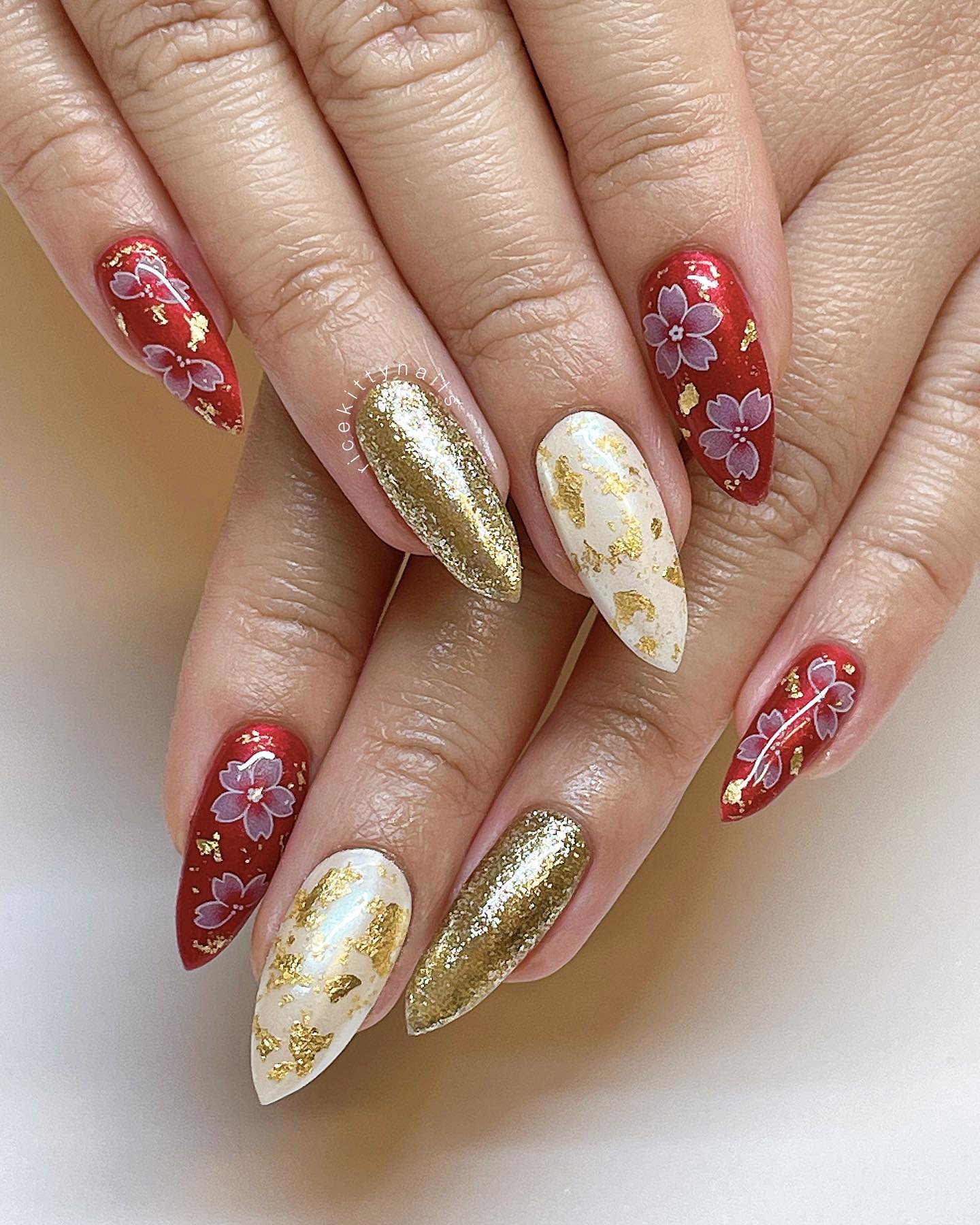Red White and Gold Nails