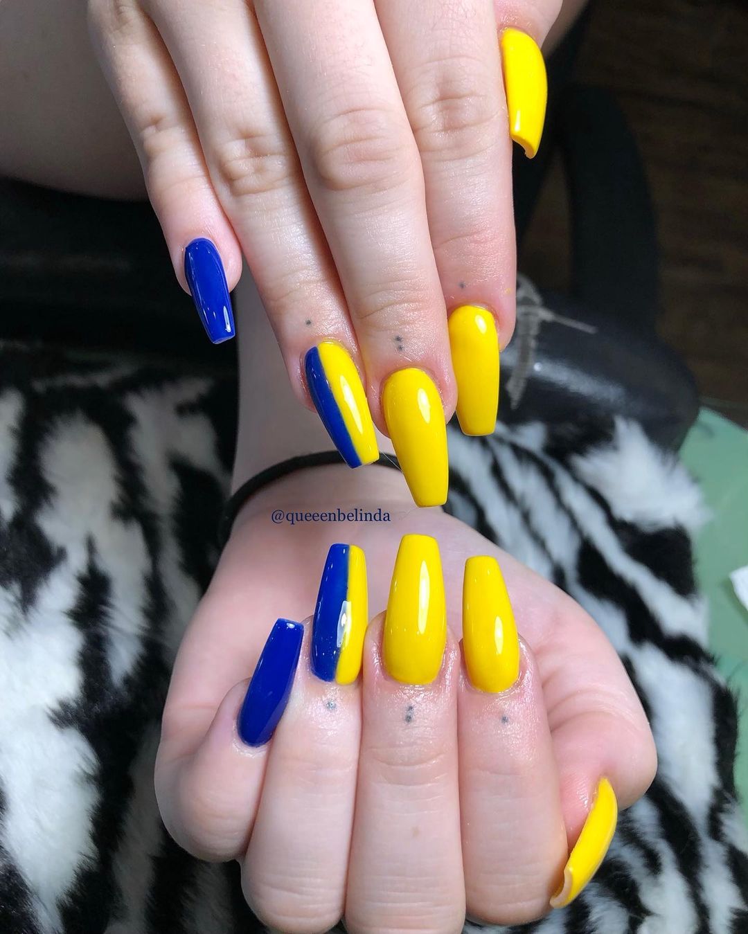 Royal Blue And Yellow Acrylic Nails
