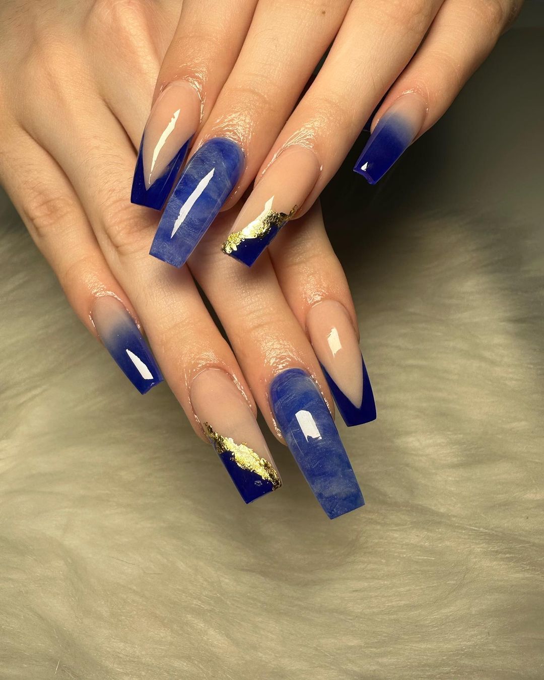 Royal Blue Marble Acrylic Nails