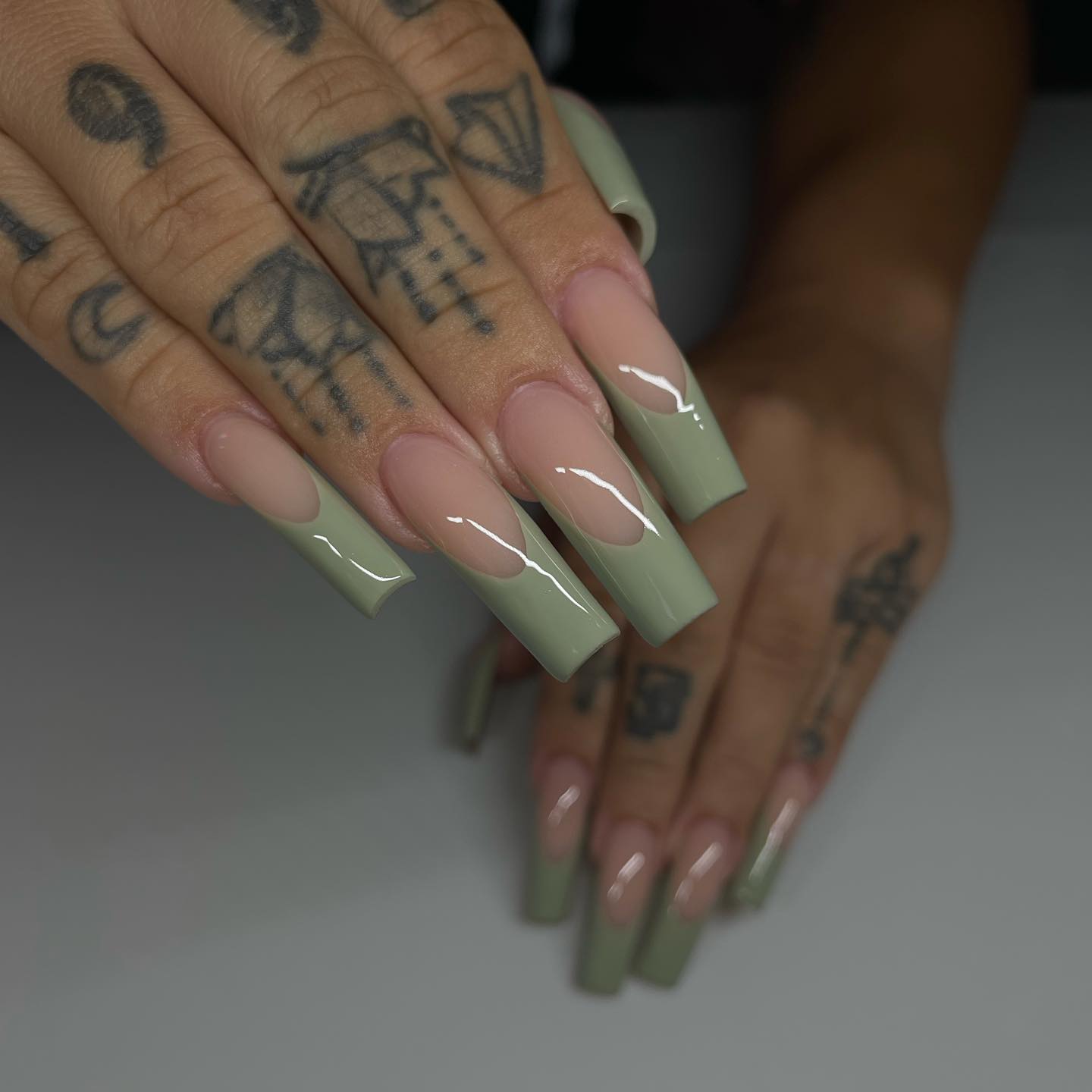 Sage Green Nails French Tip