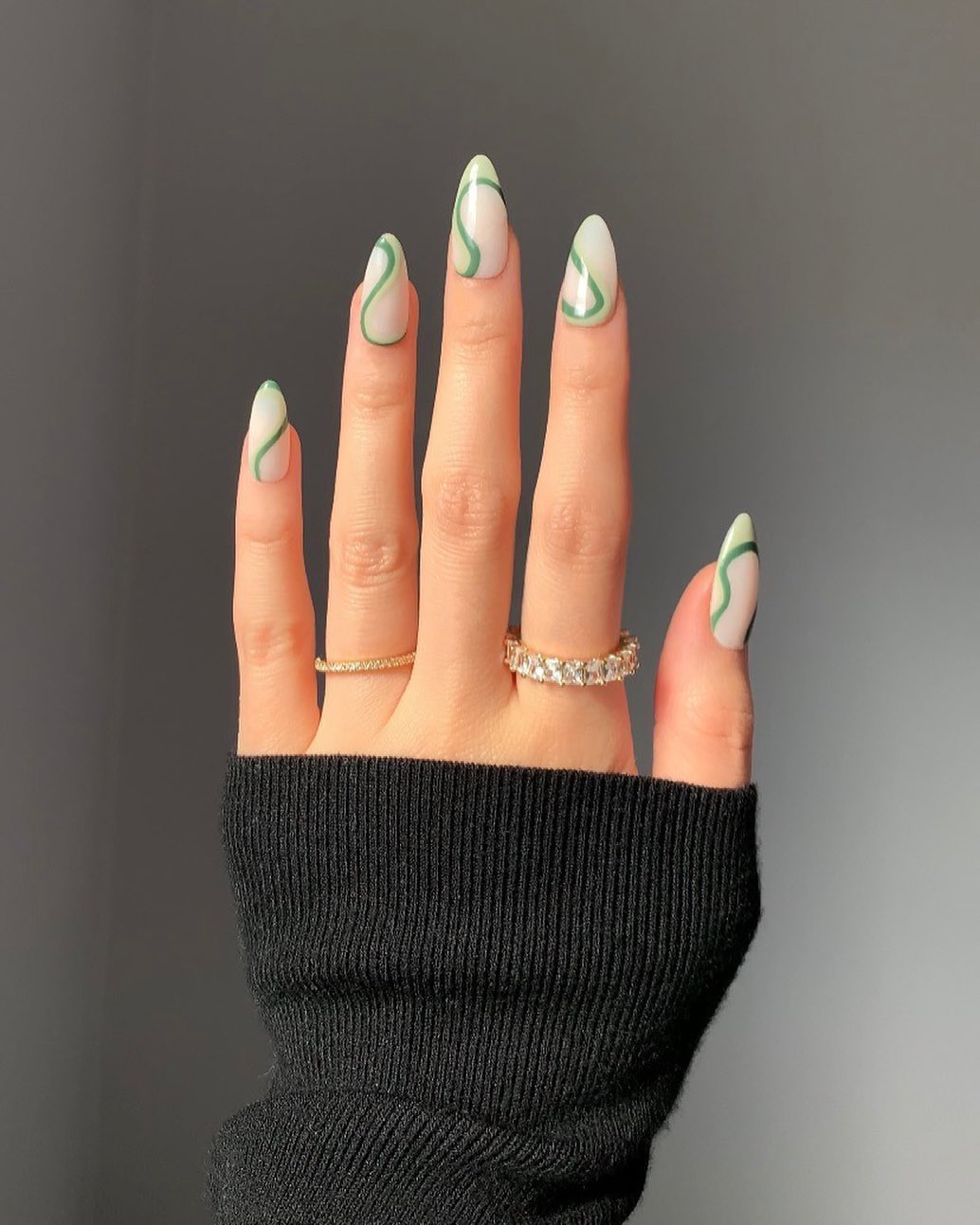 Sage Green Nails With Lines