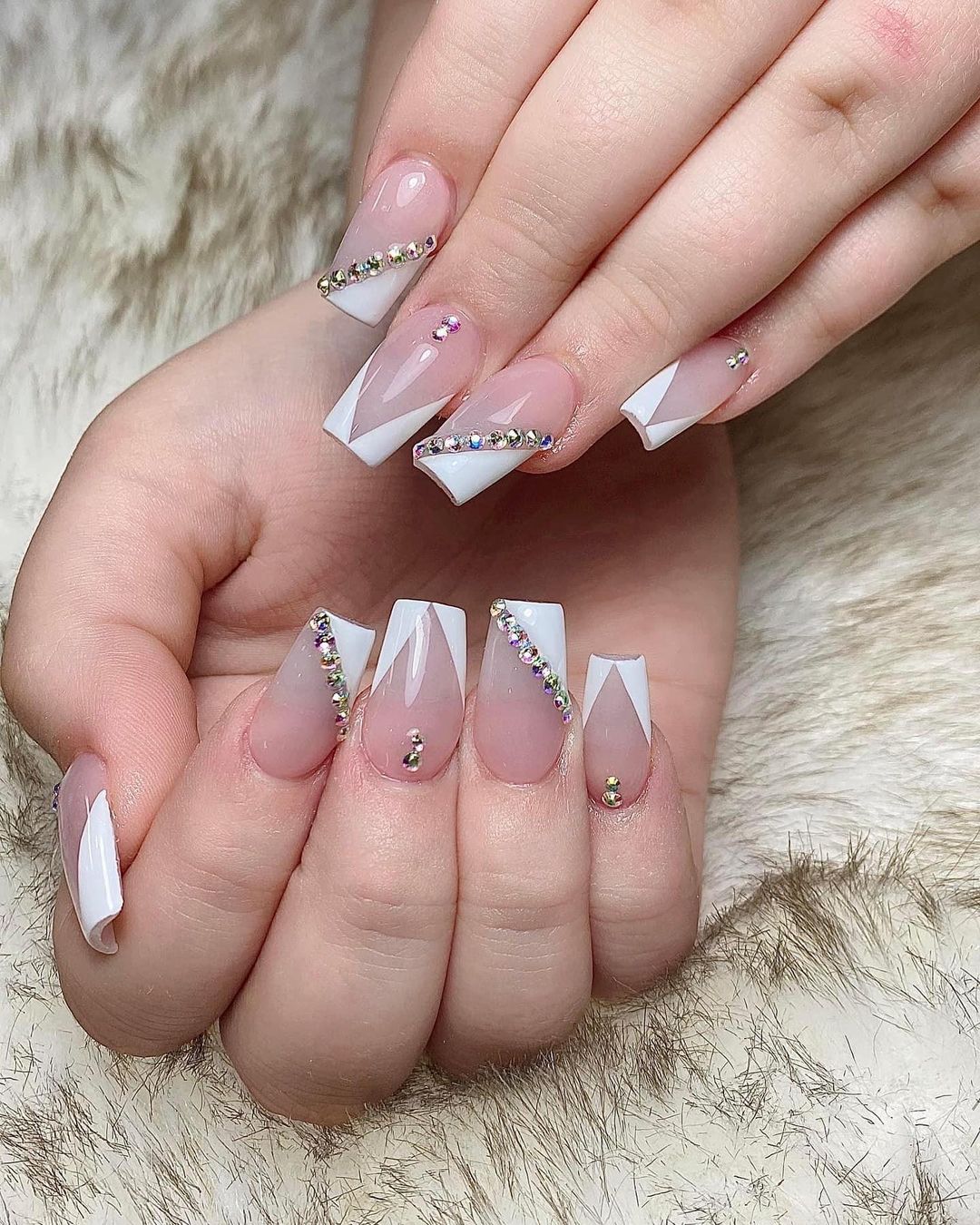Short Coffin Nails With Diamonds