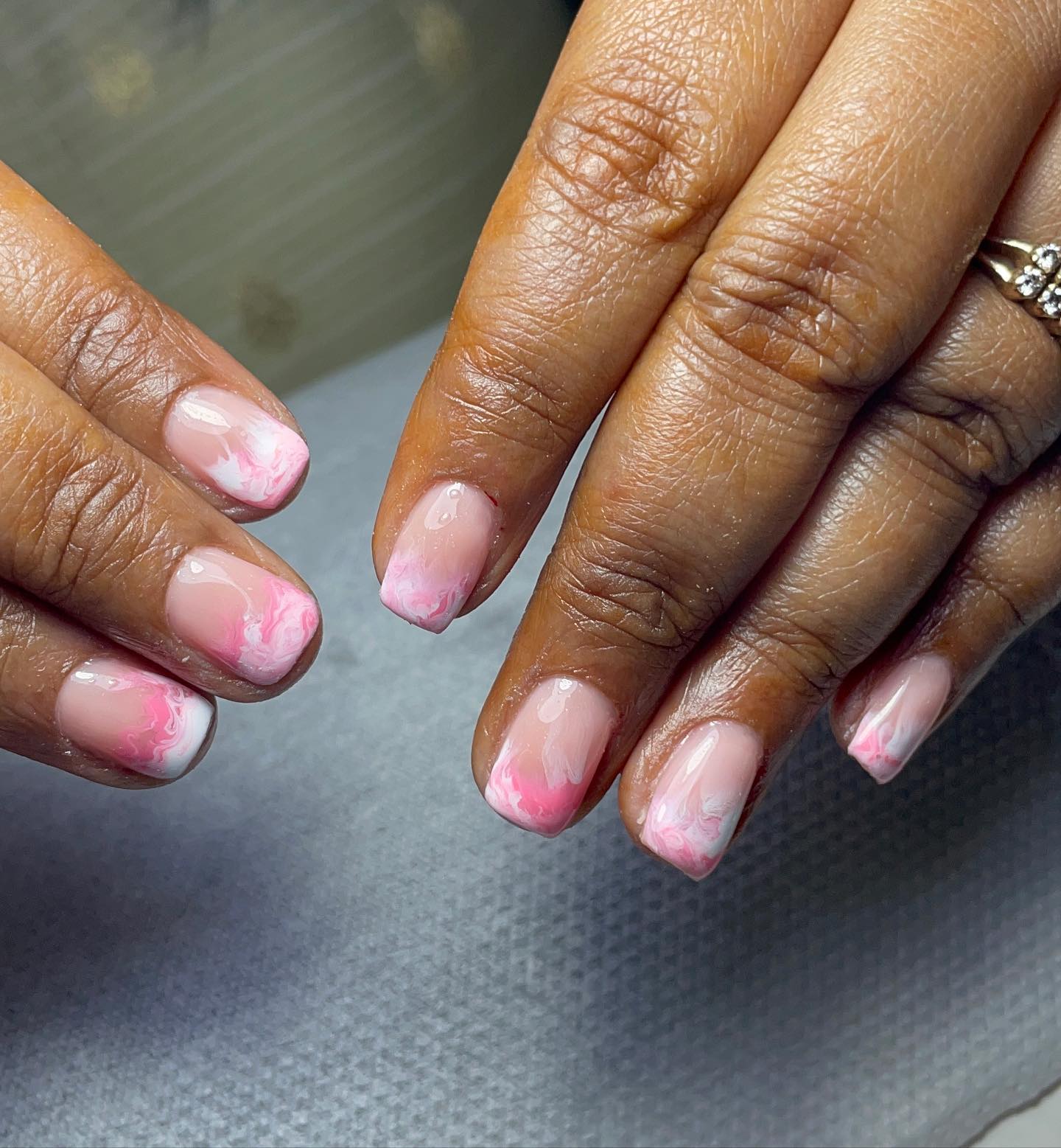 Short Pink and Marble Nails