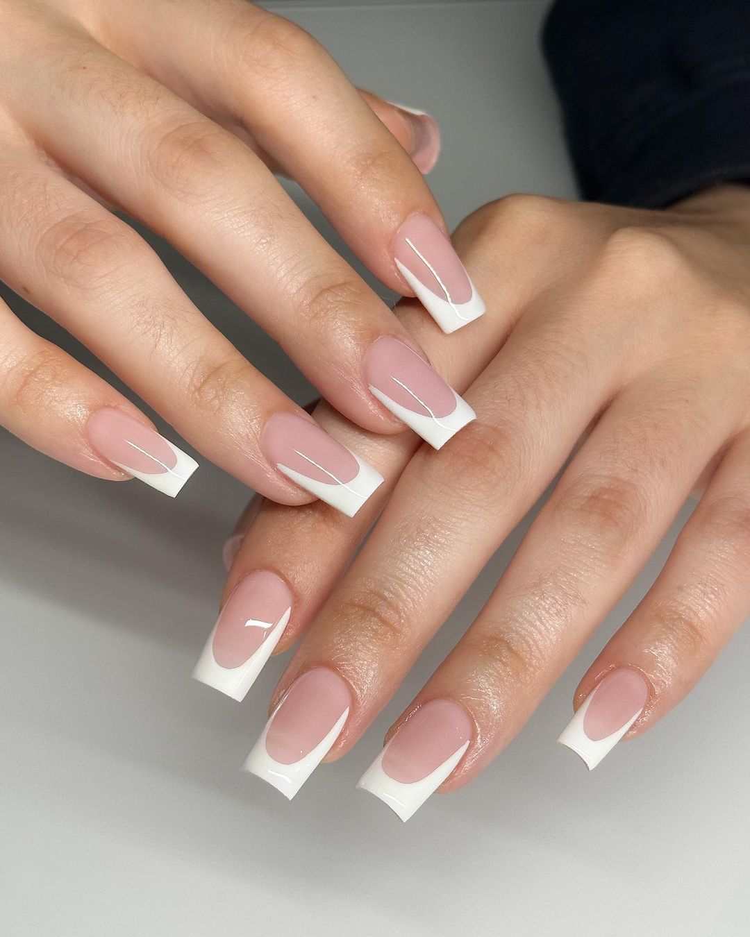 Short Square Pink and White Nails