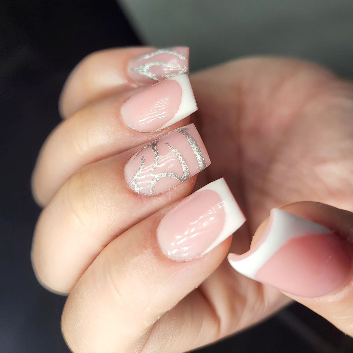 Short Square Pink And White Nails 