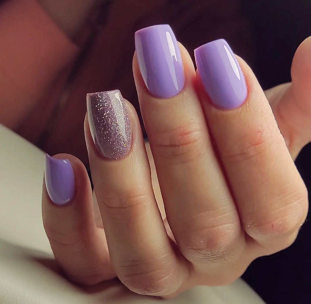 Short Square Purple Nails