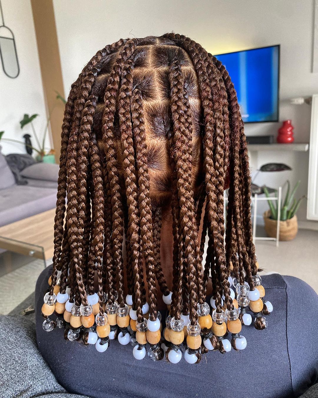 Shoulder Length Short Knotless Braids with Beads