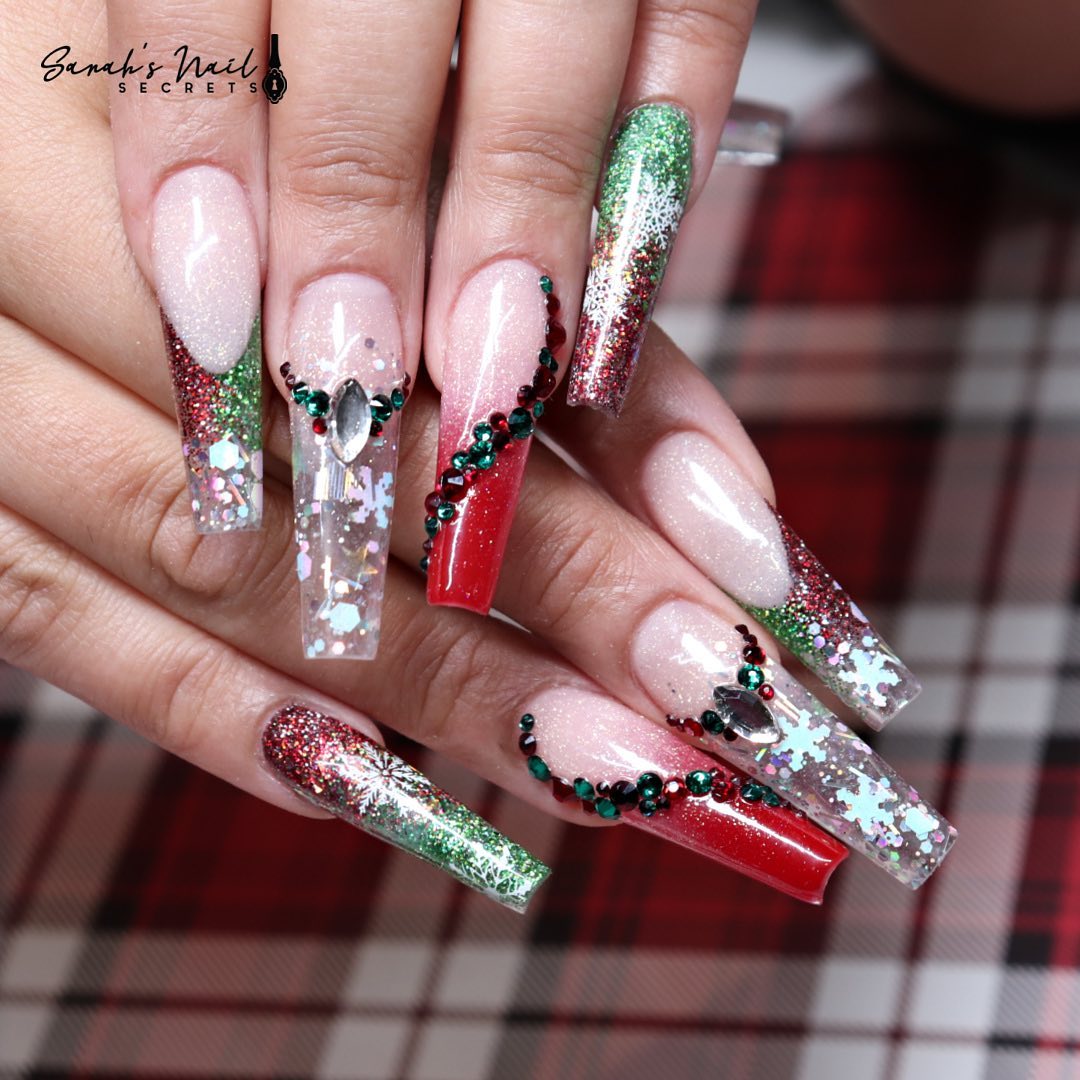 Silver and Red Christmas Nails
