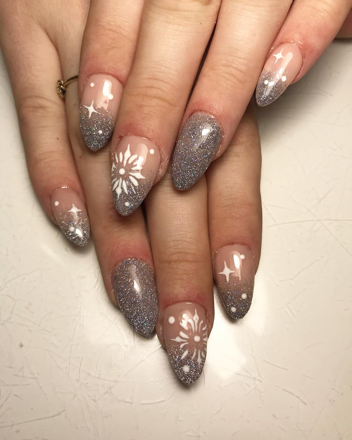 Silver Glitter Ombre Acrylic Nails
