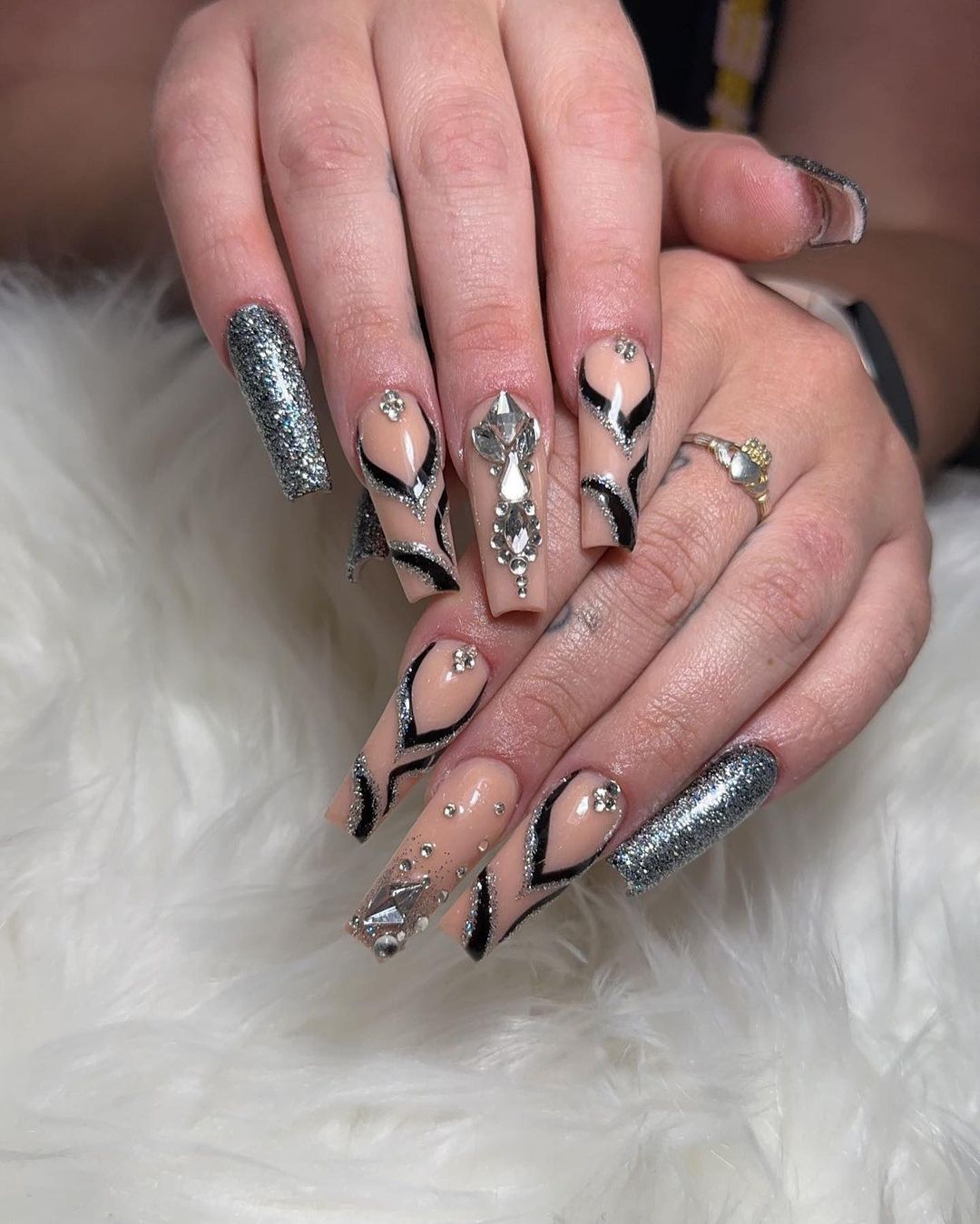 Silver Studded Black Nails