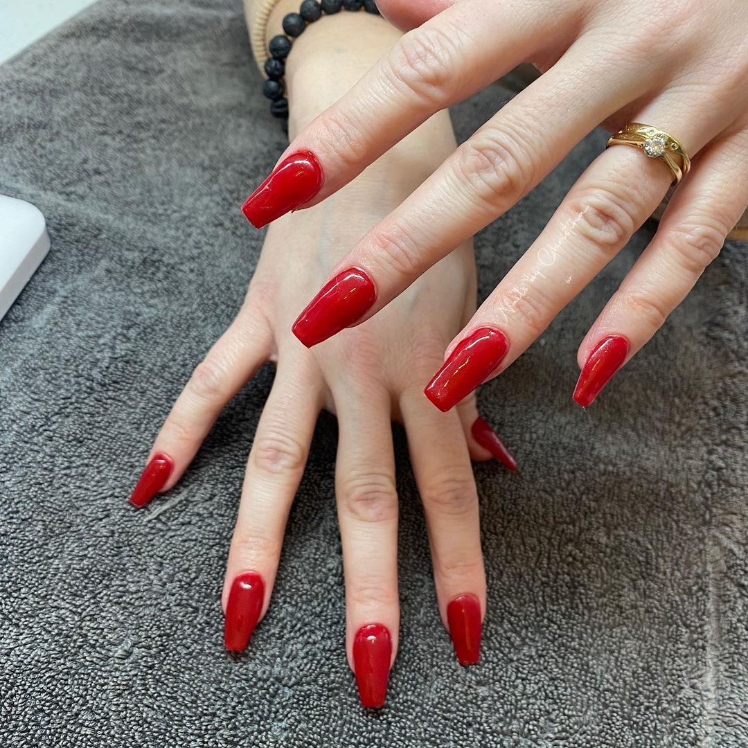 Simple Red Acrylic Nails