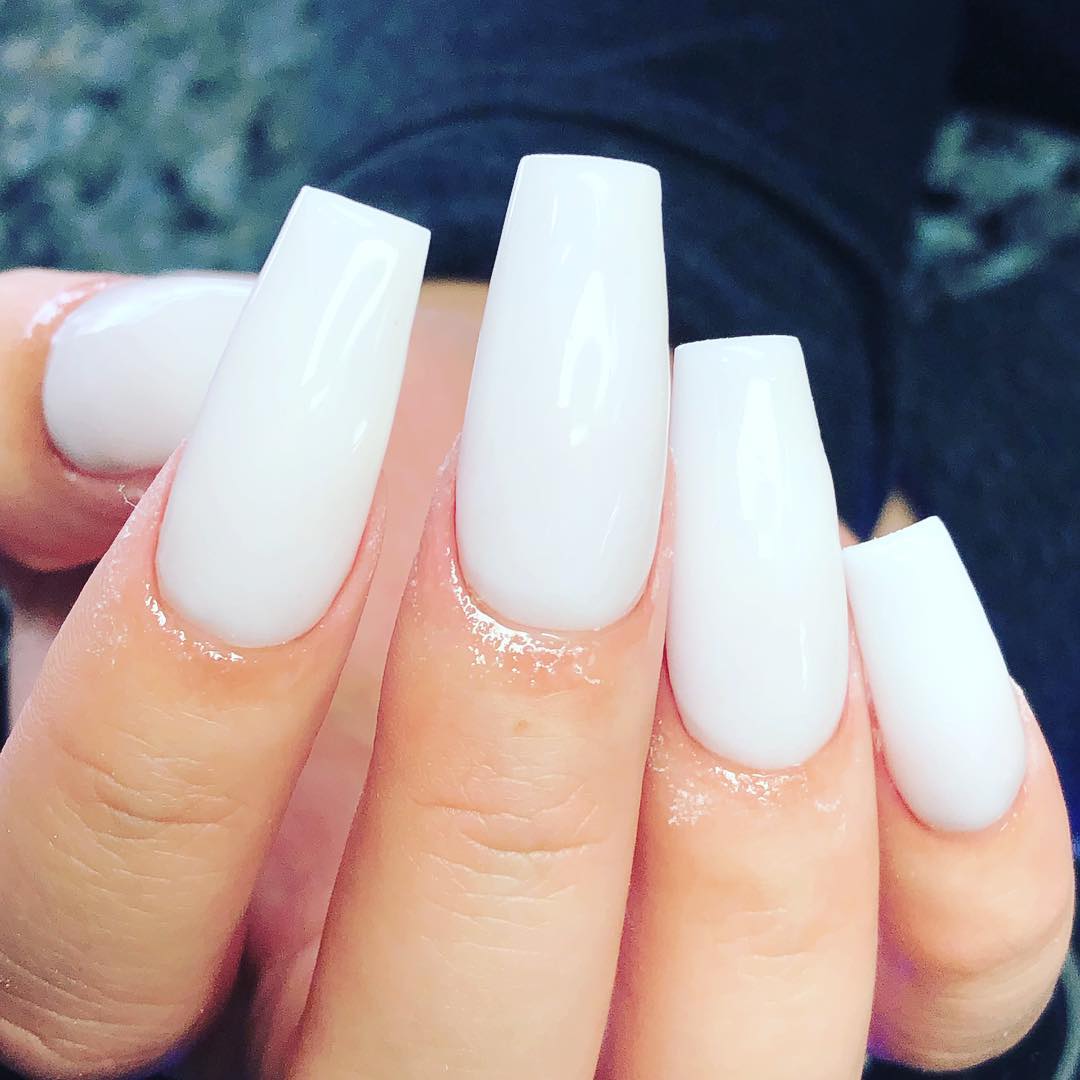 Simple White Coffin Nails