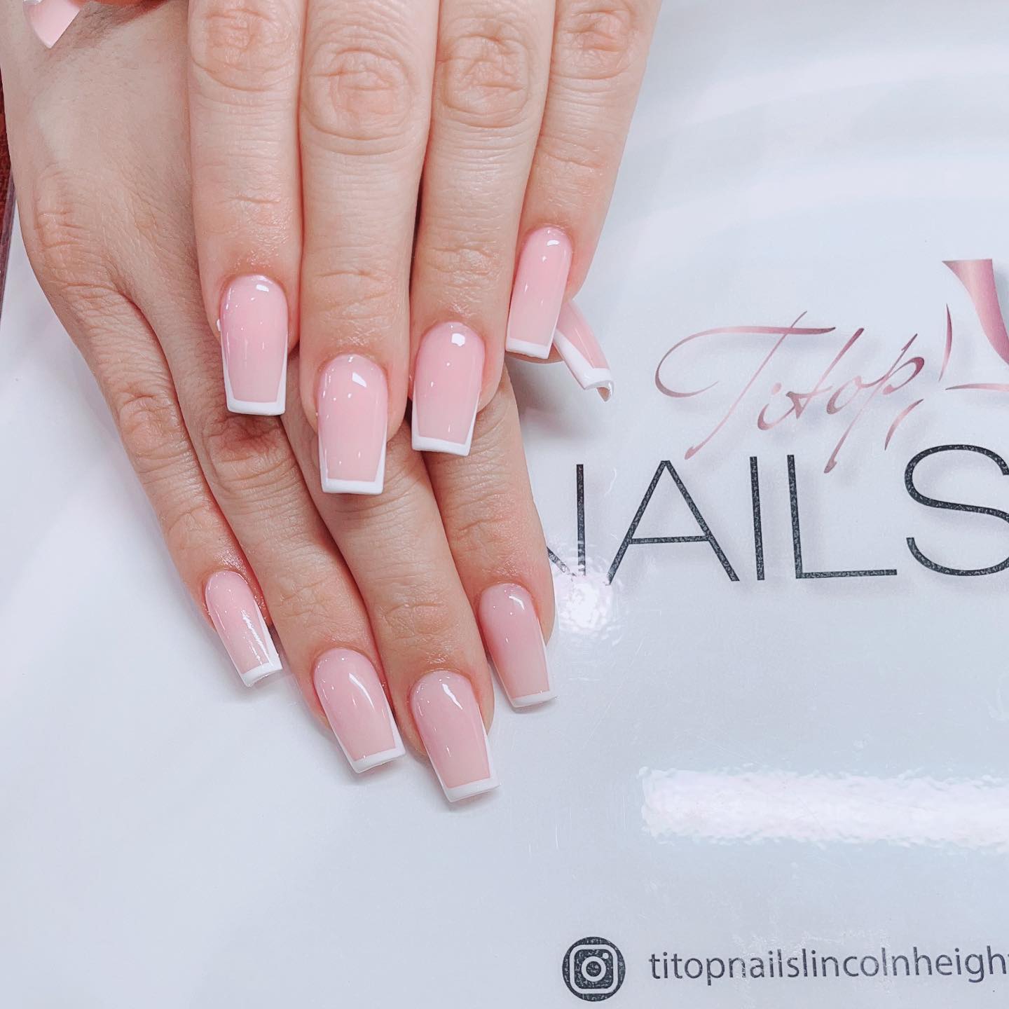 Soft Pink and French Tips Acrylic Nails