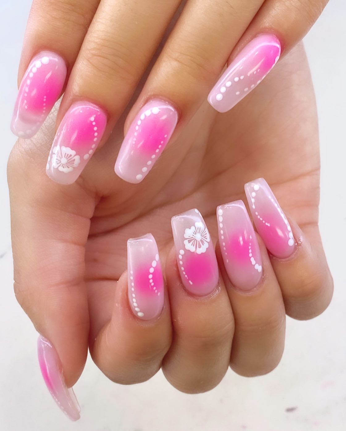 Solar Pink And White Nails